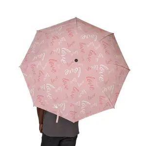 Pink Love Script Umbrella - Windproof Compact | Romantic Gift