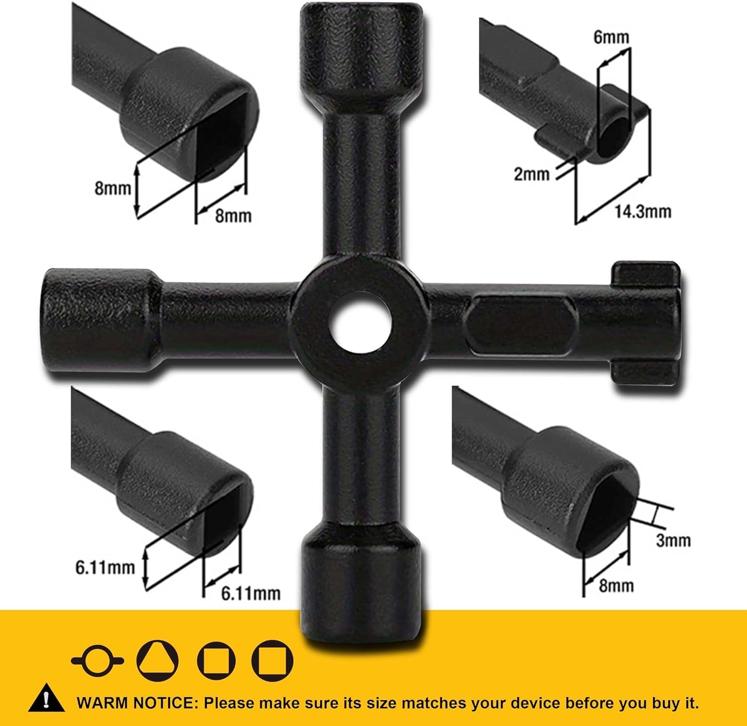 2 Pack Meter Box Key Gas Key, 4-Way Zinc Alloy Utility Key for Mail Box, Elevator, Electrical Cupboard Box, Train Door, Water Meter Valve, Black