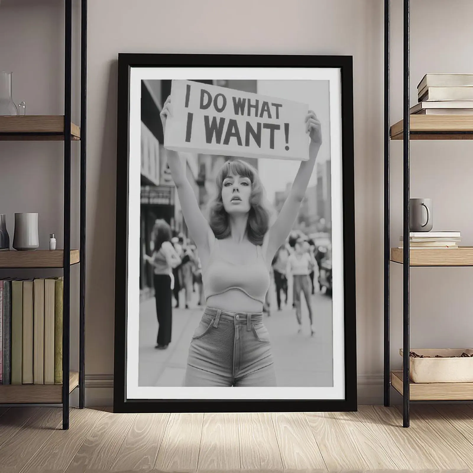 Vintage Woman Protest Print, Black and White Print - I Do What I Want Wall Art - Feminist Print - Vintage Wall Decor, Water Proof,Canvas Poster Wall Decor, Room Decorations, Funky Home Decor,anime wall art,bedroom canvas poster