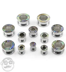 Abalone Shell Rimmed Screw on Tunnels Plugs