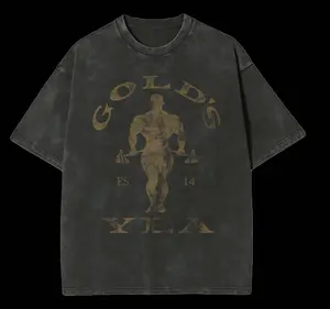Gold's Gym Motivation Design With Golden Lettering Weightlifting Washed Round Neck T-Shirt 230gsm All Season Fitness Training Gear Sporty Vintage Crewneck 2GM