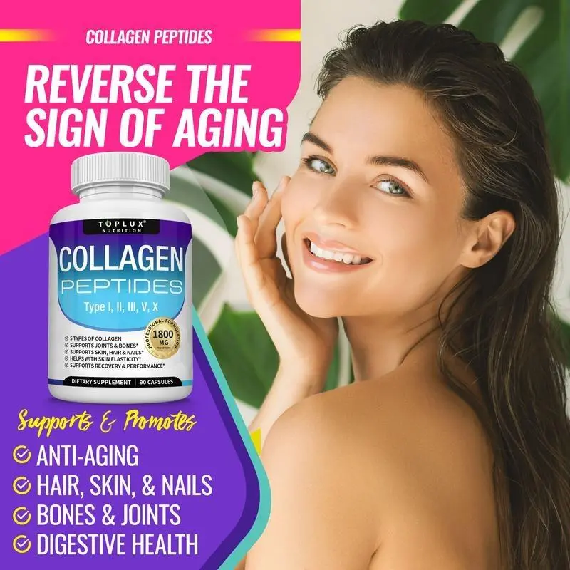Collagen Peptides 1800mg 5 Types Collagen Complex Powder for Skin Elasticity Joint Comfort Nail Health Unflavored Easy Mix Daily Supplement for Adults Hydration Anti Aging Beauty Support