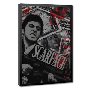 Classic Scarface Movie Poster Retro Pop Art - Modern Gangster Aesthetic Canvas for Home Bar & Man Cave - Available in Framed, Wrapped Canvas or Unframed