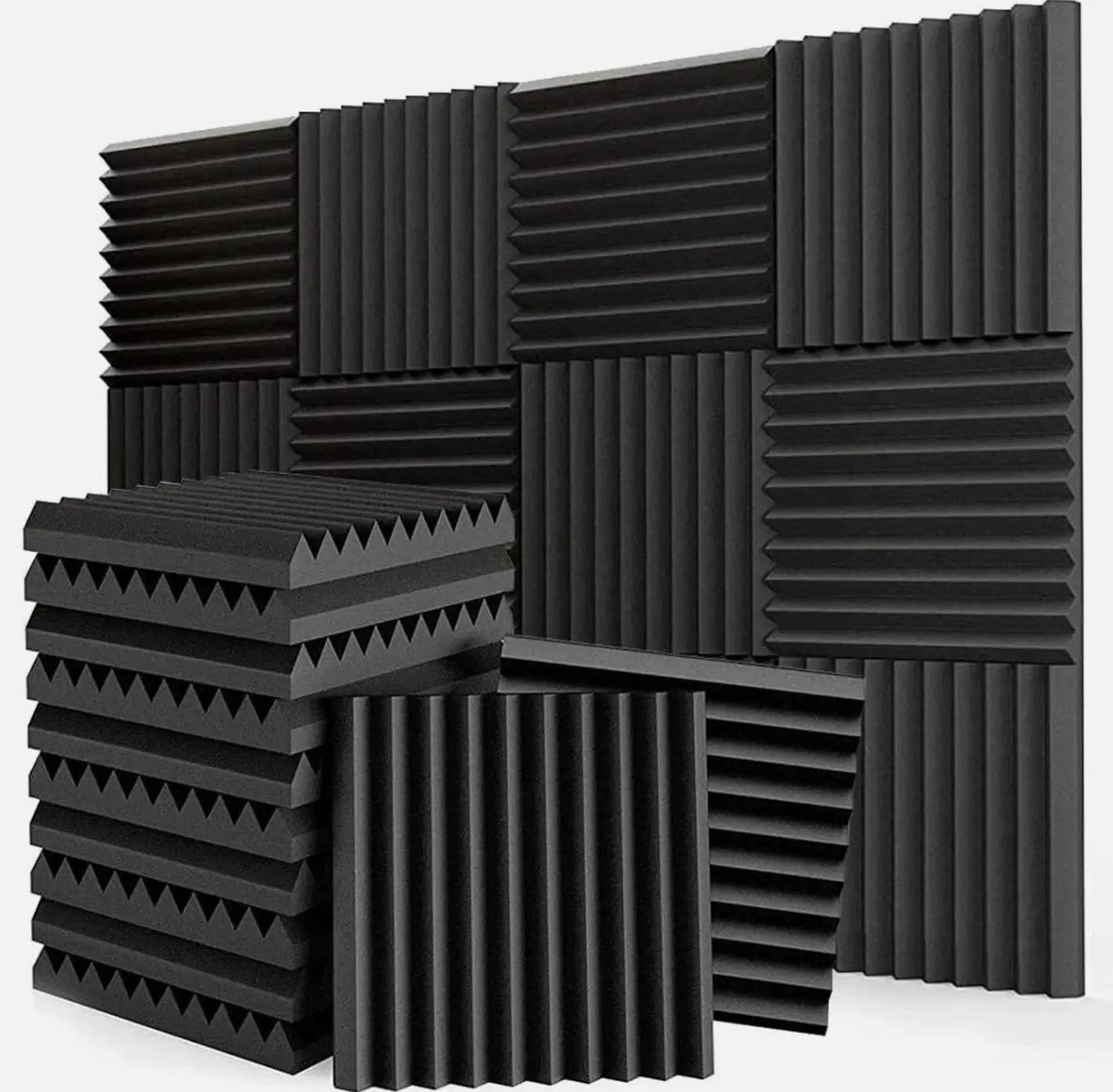Acoustic Wall Panels 12-Pack Black Soundproofing Insulation Foam for Studio Recording & Computer Music Room Treatment