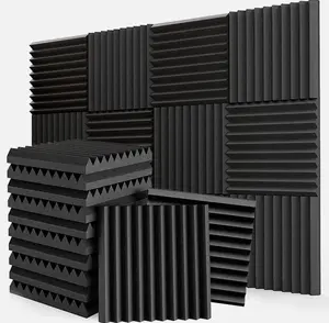 Acoustic Wall Panels 12-Pack Black Soundproofing Insulation Foam for Studio Recording & Computer Music Room Treatment