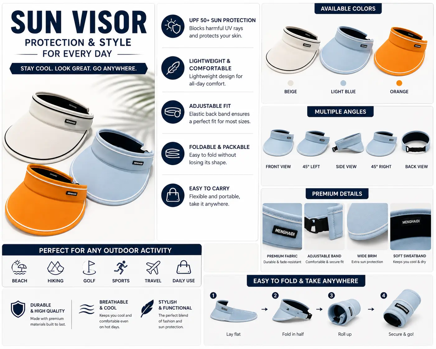 wide brim sun hat UPF 50+ - foldable UV protection