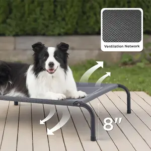 Outdoor Elevated Dog Bed Large Sized Dog, Portable Indoor & Outdoor Cooling Raised Cot Pet Hammock Bed with Feet, Frame with Breathable Mesh, Grey, 49 inches