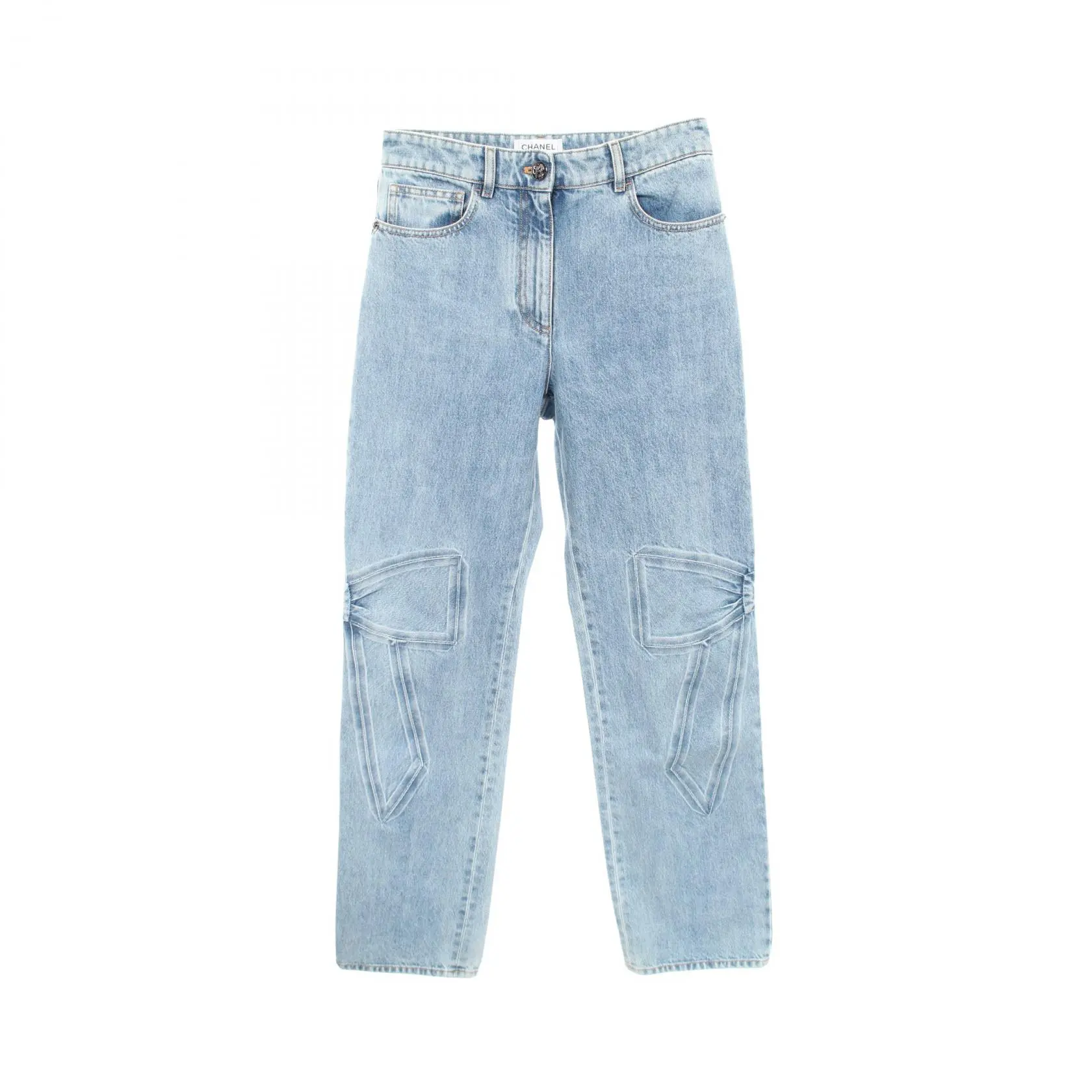 Pre-owned CHANEL Cotton Small Leather Goods Coco Mark Button Ribbon Denim Pants