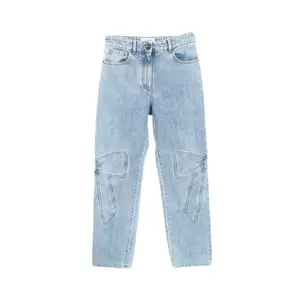 Pre-owned CHANEL Cotton Small Leather Goods Coco Mark Button Ribbon Denim Pants