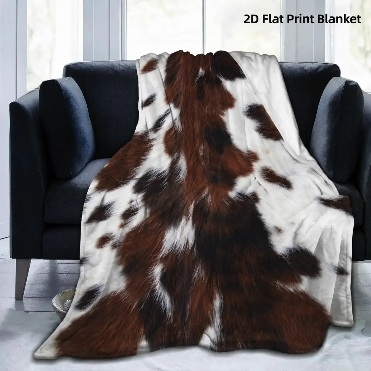 Cow Print Soft Flannel Throw Blanket, Brown White Cowhide and Farm Animal Art for Western Bedrooms and Rustic Farmhouse Lounges, Cozy Sofa Accent for Couch Naps & Birthday Holiday Gift for Cow Lovers and Country Home Decor Fans