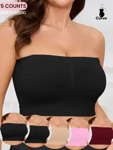 【Plus Size】Women's Solid Color Strapless Crop Tube Bra, Casual Comfortable Breathable Seamless Underwear Bra for Daily/Sleep Wear, No Padding,Women's Lingerie for All Seasons,Match Dress Wear