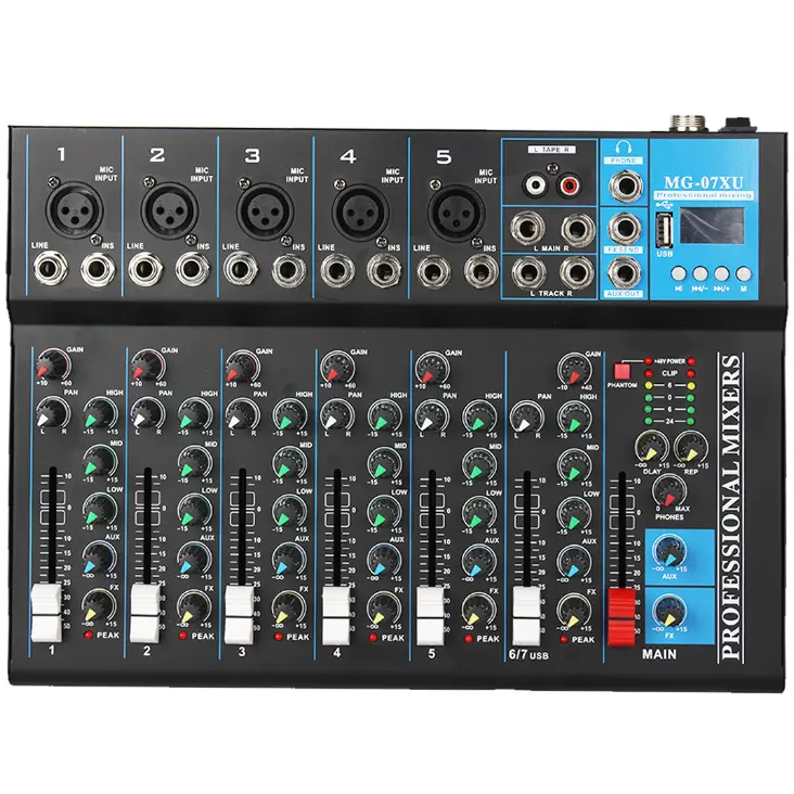 7-Channel Professional Audio Mixer Bundle - Bluetooth Sound Mixing Console with 48V Phantom Power, 16 DSP Effects, USB Audio Interface for Live-Streaming, Studio Recording