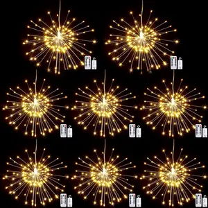 8 Pack Starburst Lights, LED Firework Fairy Lights Outdoor   Operated with Remote Control 120 LED 8 Modes for Garden Christmas Party Decor