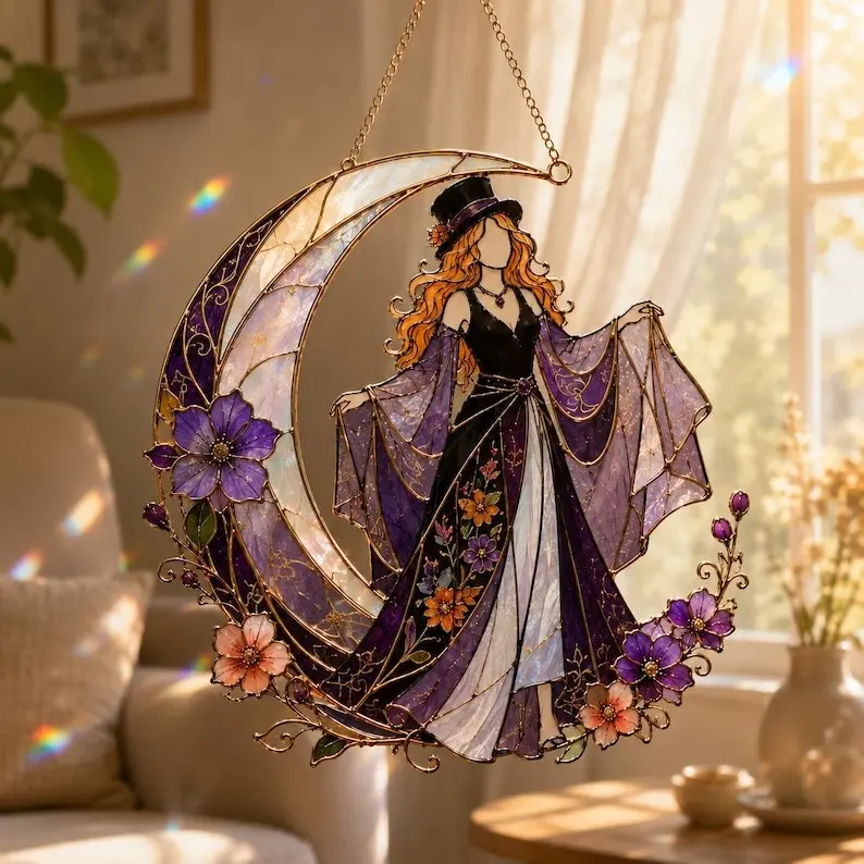 Stevie Nicks Moon Suncatcher, Fleetwood Mac Inspired Faux Stained Glass Art, Mystical Witchy Decor, Music Band Fan Gift