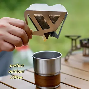 OesenX Foldable Camping Coffee Filter Holder, Stainless Steel Foldable Filter Holder, Portable Card Type, Suitable for Camping. Portable Foldable Coffee Filter Holder, Stainless Steel Camping Pour-Over Coffee Tool.