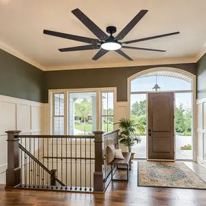 72 Inch Large Ceiling Fan with LED Light, 8 Reversible Blades Quiet Reversible Motor, Modern Black Ceiling Fan with Remote Control, High Airflow for Large Room Home Decor
