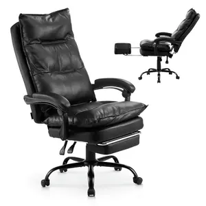 VEVOR Executive Office Chair with Footrest, 400lb Capacity Office Chair with Lumbar Pillow, Heavy Duty Ergonomic Chair, Height Adjustable PU Leather Reclining Home Office Desk Chairs