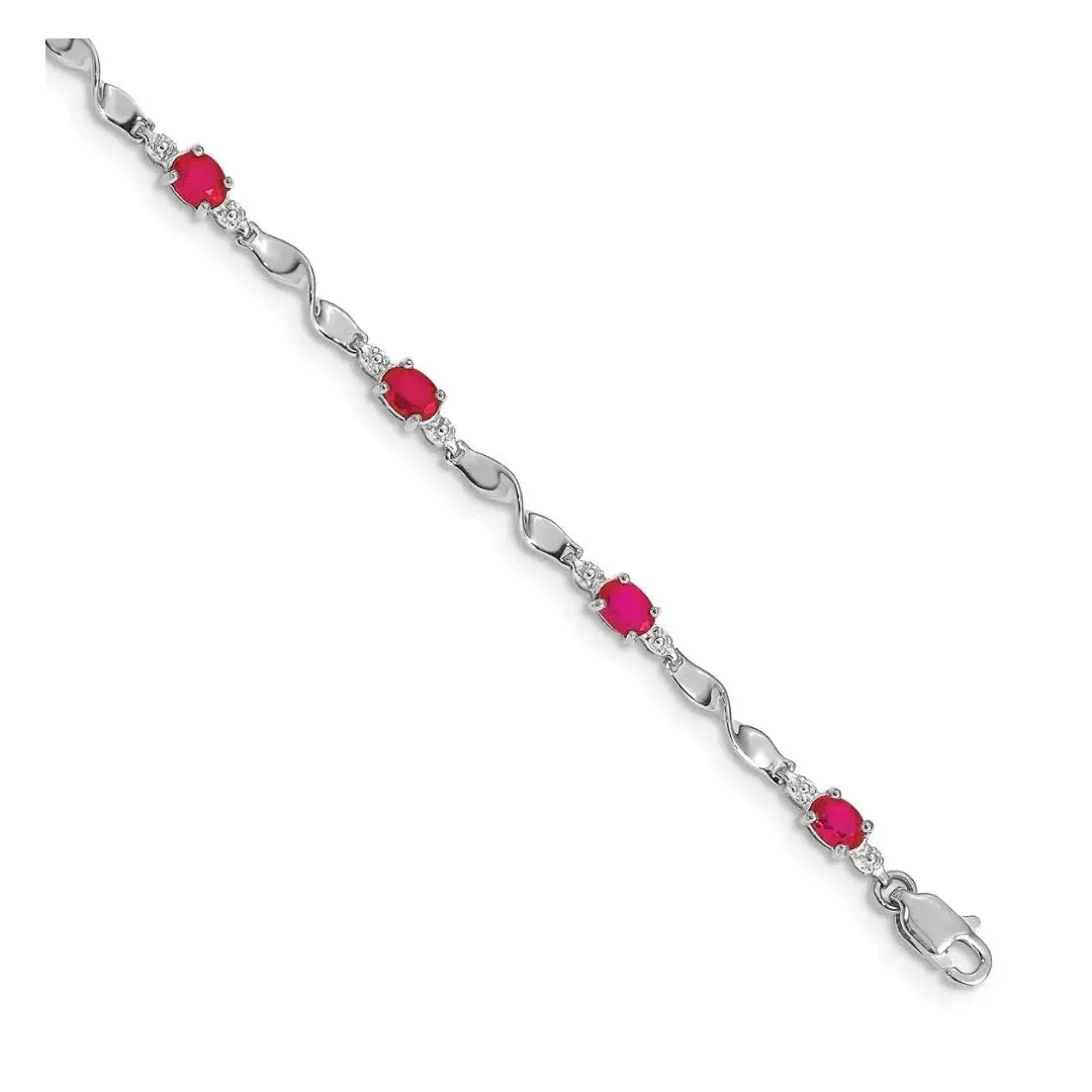 Genuine Ruby and Diamond Twisted Link 7 inch Bracelet