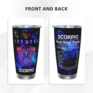 20-ounce Zodiac Sign Scorpio stainless steel insulated cup, digitally printed with Zodiac Sign Scorpio pattern, suitable for sports and daily use, durable and leak-proof, fashionable drinking vessel, With a straw and a lid Tumbler