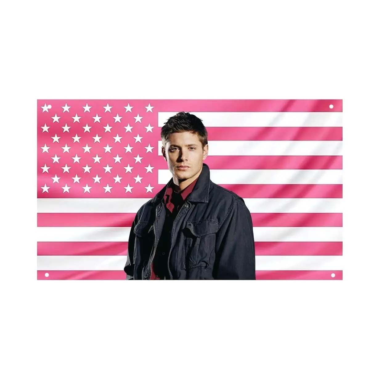 Dean Winchester Pink US Wall Tapestry Flag, Supernatural Wall Art, Hunter Bedroom Decor, TV Fan Banner
