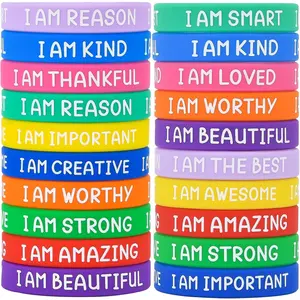 P-HBL010   20 Pieces Motivational Wristbands For Students ,Colorful Inspirational Rubber Bracelets, Classroom Prizes/Gifts For Students. Party Supplies,Birthday Gifts,School Prizes For Teens Kids
