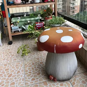 ARCH 13.4" Oversized Mushroom Statue Stool, Resin Garden Stool with Forest Base, Multi-Purpose Decorative Stool for Courtyard, Lawn, Indoor & Outdoor Summer Decoration
