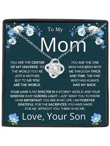 Fashion Copper Zircon Four-Leaf Clover Necklace Set, Heart Knot Pendant, Mother's Day Gift, Elegant Gift Box Included, Heart Shaped Necklace