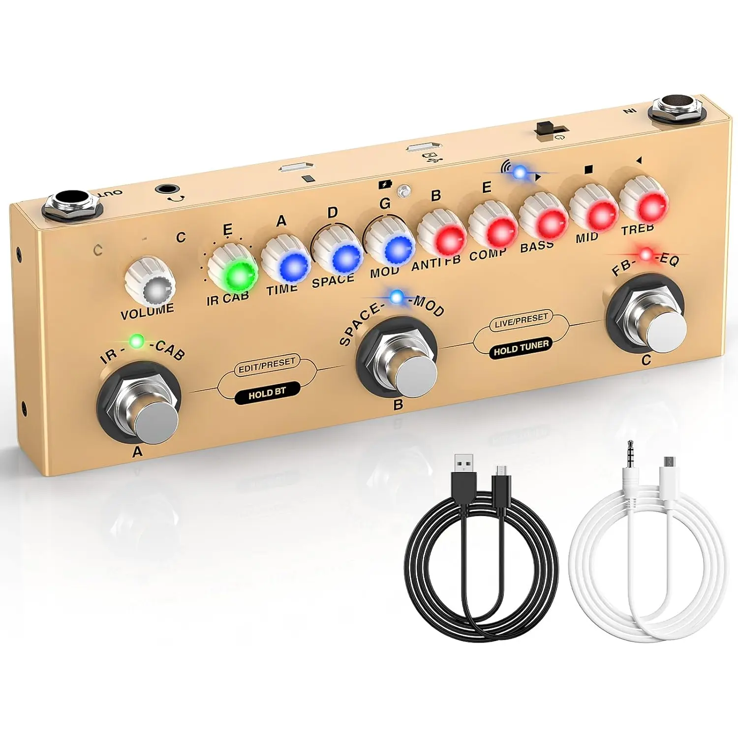 Acoustic Guitar Multi Effects Pedal - 9 Amplifier Models, IR Loading, 3.5mm Headphone Jack, Built-in Headphone Jack Output, Battery Powered, 6-8 Hours Runtime, Convenient for Daily Practice, Recording Capable
