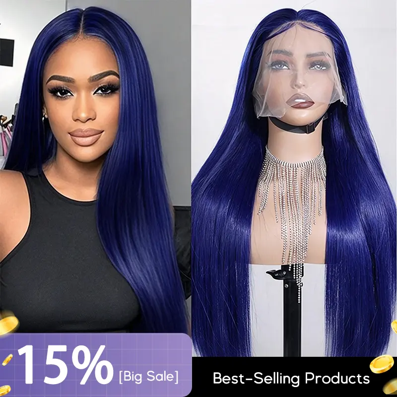 eullair Unisex Dark Blue Human Hair Lace Front Wig - 13x4 Glueless HD Ready to Wear Wig, Heat Resistant Straight Cut, Baby Hairs Add Soft Lived-In Texture, Realistic Parting, Glueless Ready To Wear Wig
