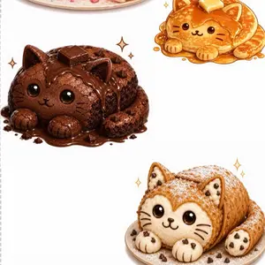 Waterproof Dessert Cats Sticker Pack, Self Adhesive Label, Glueless Adhesive Vinyl Decal Sticker, Art Supplies for Multi-Use DIY Scrapbooking & Stamping