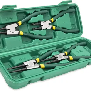 Portable 4Pc Pliers Set Internal & External Bending & Straight Heavy-Duty Disassembly Tool with Storage Box Metal Construction Retaining Ring Circlip Snap Hardware Hand Tools