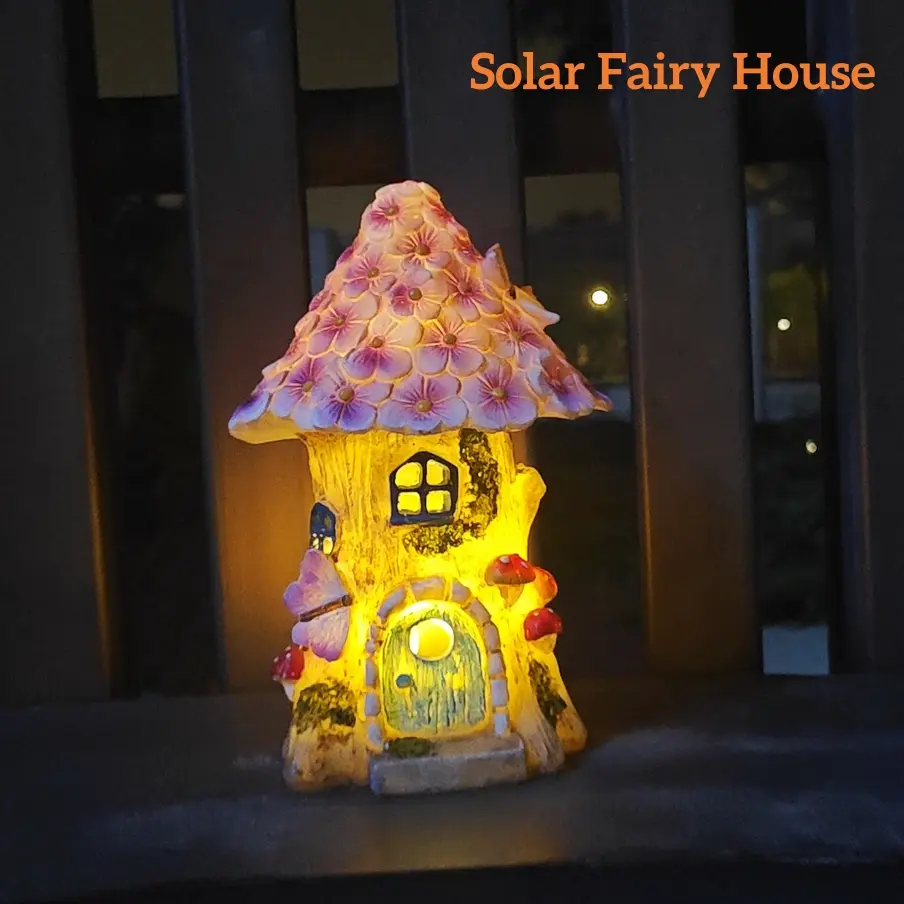 Solar Powered Garden House Design Statue, Cute Fairy Garden House Light, Mushroom Garden Decor, Outdoor Garden Decoration Supplies, Garden Sculptures Statues tiktokshopspringglowup,summervibes,summerwins