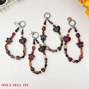 Vintage Leopard Print Handmade Beaded Phone Case Lanyard, Keychain DIY Camera Backpack Decoration Anti-Loss Chain Phone Charms Phone Accessories