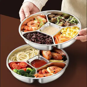 Set of 2 Stainless Steel Compartment Trays,Compartmentalized Food Steaming Trays,Compartmentalized Fruit Trays,Perfect for Home Use,Apartment Gatherings,Get-Togethers with Friends,Camping,and Picnics.Easy to Carry and Practical for Portion Control.
