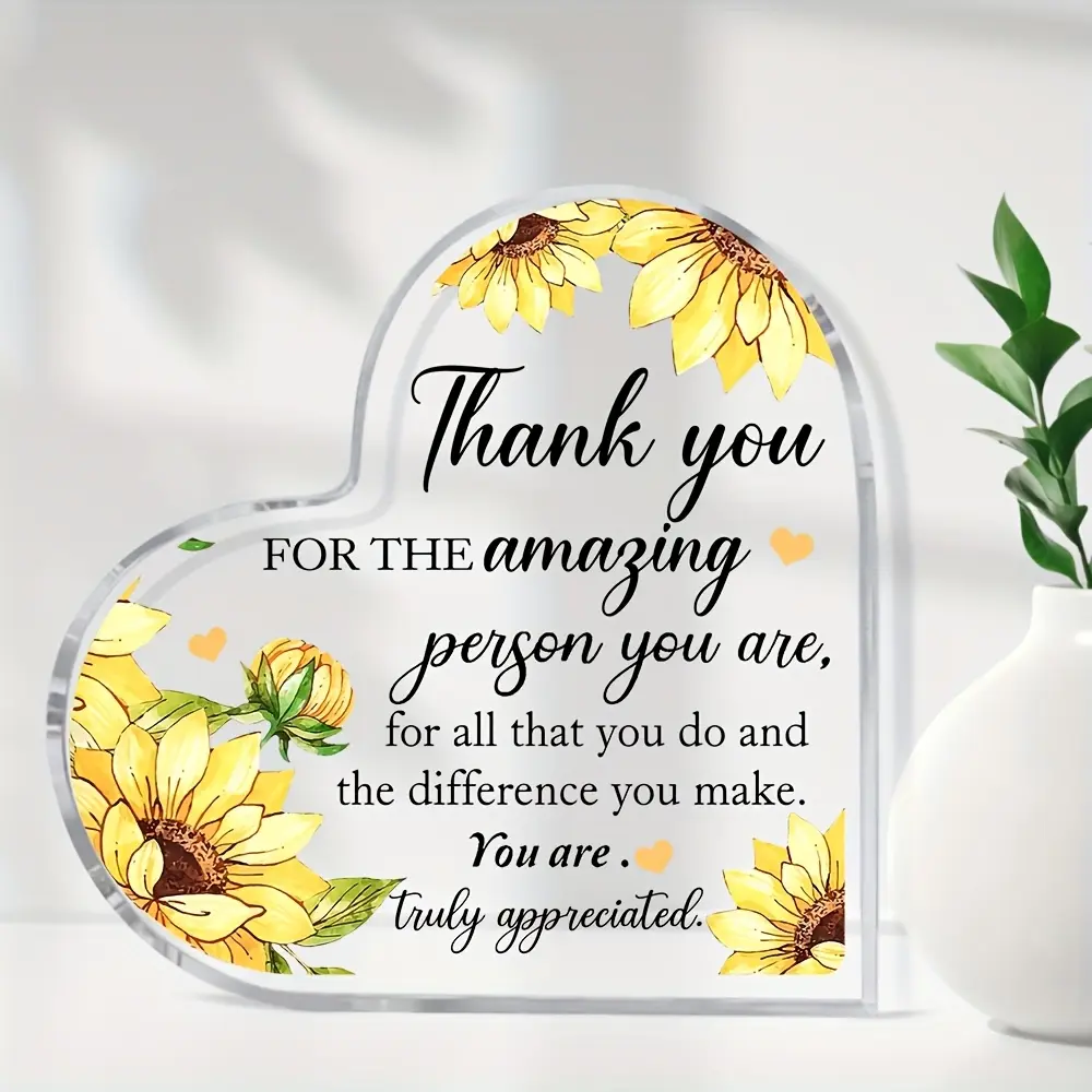 1pc, heart-shaped acrylic plaque, thank you gift for teachers, nurses, ladies, Christmas gift, birthday gift, gift for family, gift for friends, suitable for room, home, office desk decoration plaque