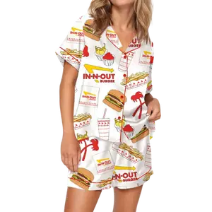 Burger Fast Food Satin Pajama Set For Women Print Sleepwear & Loungewear - Gift For Womens