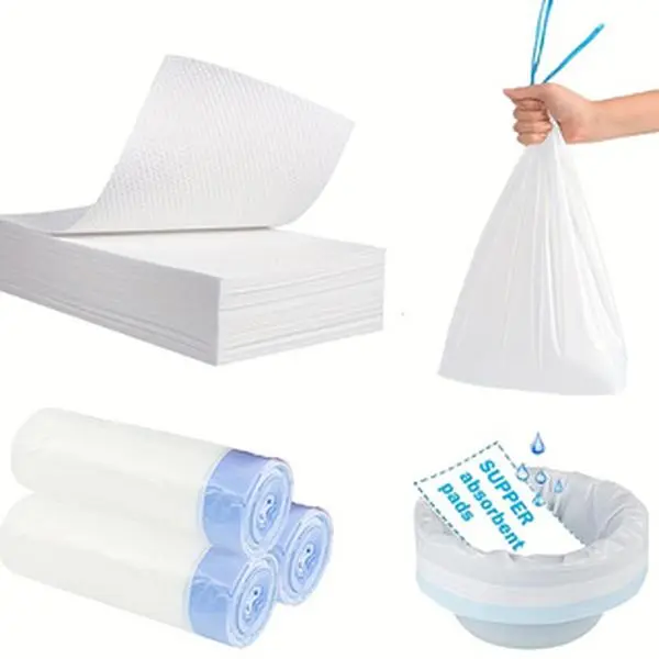 60 Pack Commode Liners with Absorbent Pads Portable Toilet Liners for Commode Bucket Universal Fit Disposable Ideal for Bedside Toilets Chairs and Buckets