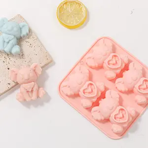 4-piece koala animal series chocolate mousse food-grade silicone mold, easy-release baking mold, ice cube mold, milk jelly mold, suitable for parent-child baking,parent-child baking, creative mold