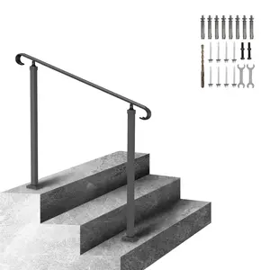 【fathersdaygift】VEVOR Handrails for Outdoor Steps, Fit 1-3 Steps Wrought Iron Handrail, Outdoor Stair Railing, Adjustable Front Porch Hand Rail, Black Transitional Hand railings for Concrete Steps or Wooden Stairs