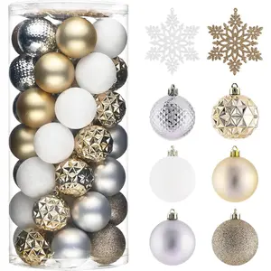 Christmas Tree Decorations Ornament Set, 50ct 2.36 Inches White and Gold Shatterproof Christmas Ball Ornaments Hanging Xmas Holiday Party Decor