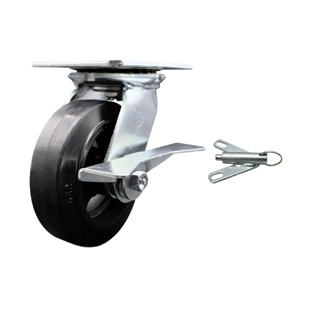 Service Caster SCC-35S620-RSB-SLB-BSL Heavy Duty Large Top Plate Castors - 6"x2" Rubber Wheel, Cast Iron Swivel Caster, Maintenance-Free Bearings, Side Lock Brake, Bolt-On Swivel Lock, 450 lbs Capacity for Commercial Equipment, Dollies, 450 Lbs Per Caster