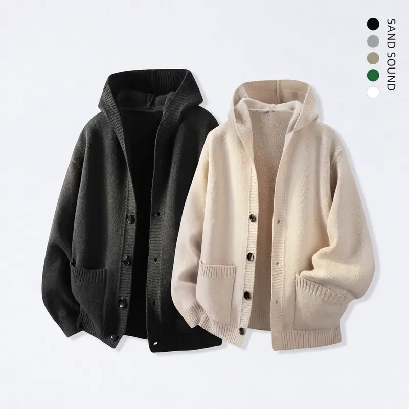 SAND SOUND Men's Casual Personalized Heavyweight Long-Sleeves Hooded Snap Sweatshirt - Plain Solid Polyester Pullover, Soft Skin-Friendly Fitted Retro Menswear Sweater for Street Wear, Party Use,sohochic