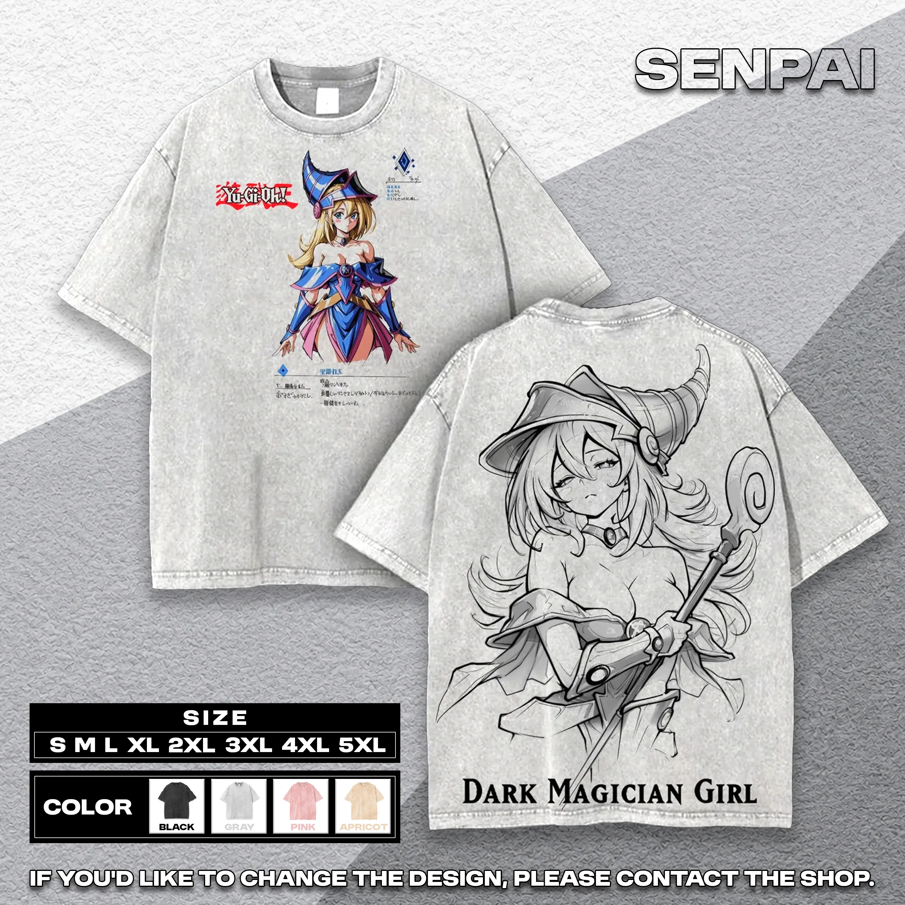 Dark Magician Girl Yu-Gi-Oh! Anime Double Printed Vintage Washed Tee Unisex Oversize Heavyweight Cotton T-shirt for Anime Fans and Lovers