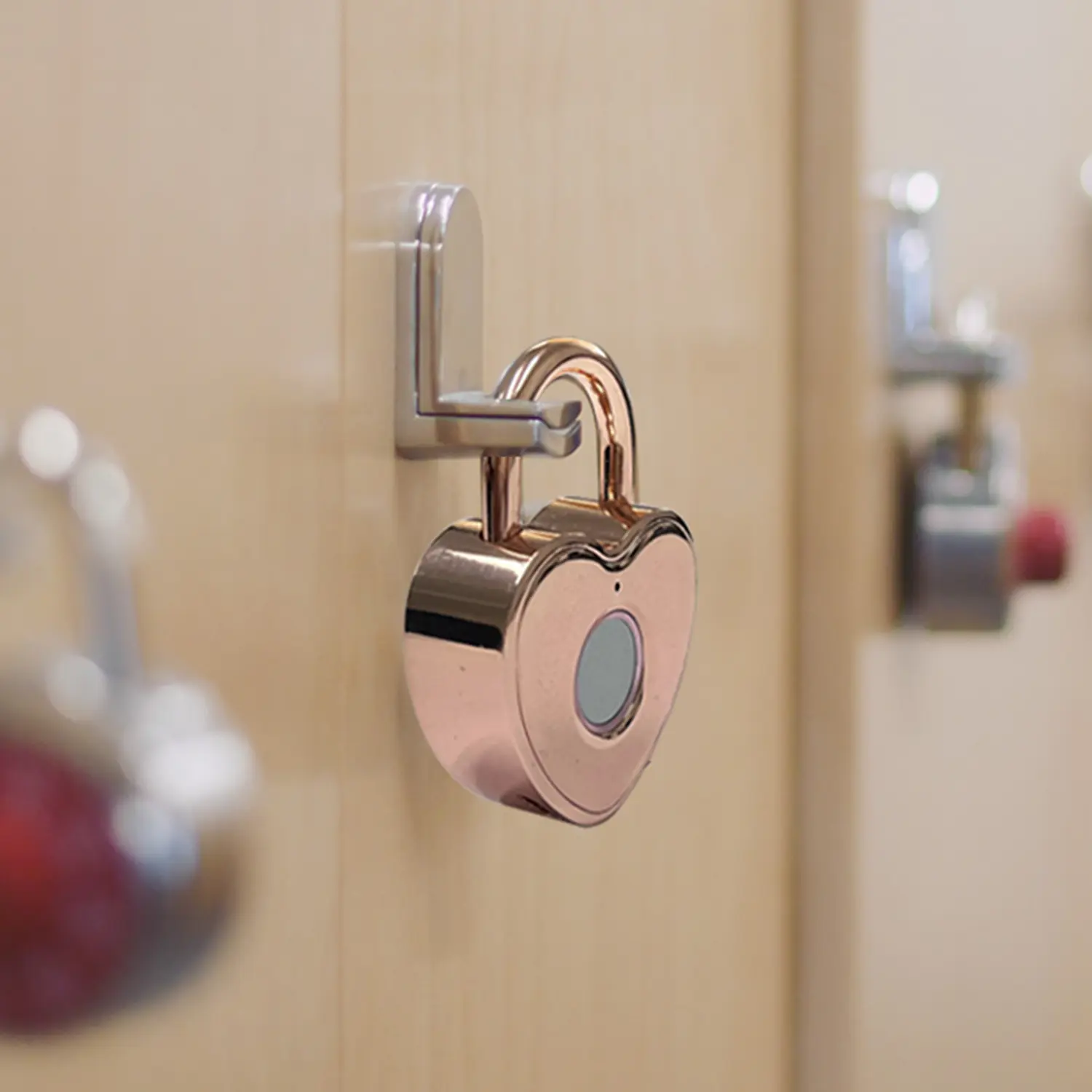 Rose Gold Zinc Alloy Heart Shaped Fingerprint Padlock - Small Smart Padlock (1 Pcs) with Heart Shape Turns Lock Into Love Note, for Gym Locker, Backpack, Travel Suitcase Hardware