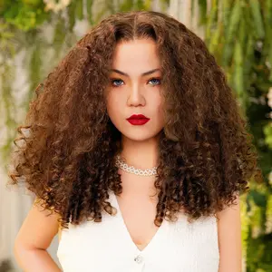 [Luxury Queen Series] FF WIG Burmese Curly Raw Human Hair Glueless Wig 20 28 Inches 9*6 Pre-Cut Invisible Lace 250% Density Chocolate Brown Wear Go Wig with Special Drawstring