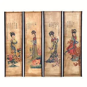 4Pack Wall Scroll Hanging Painting For Room Decor, Ancient Chinese Painting Reproduction Large Beauty Poster Ornaments Canvas Art Art