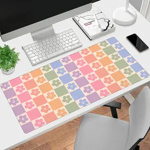 1pc Cute Retro Y2K Floral Checkered Large Gaming Mouse Pad & Desk Mat - Non-Slip Rubber Base, Stitched Edges