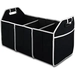 1pc Universal Car Trunk Organizer, Portable Foldable Auto Storage Bag with 3 Compartments, for SUV, Truck, Van, Sedan