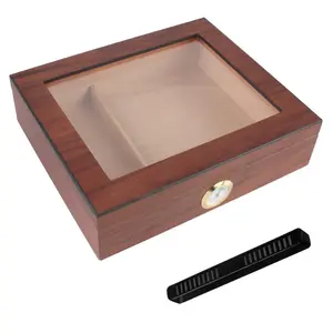 Portable Cedar Wood Cigar Humidor with Hygrometer, Transparent Travel Moisture Box, Pine Material, Made in China, Ideal for Cigar Storage