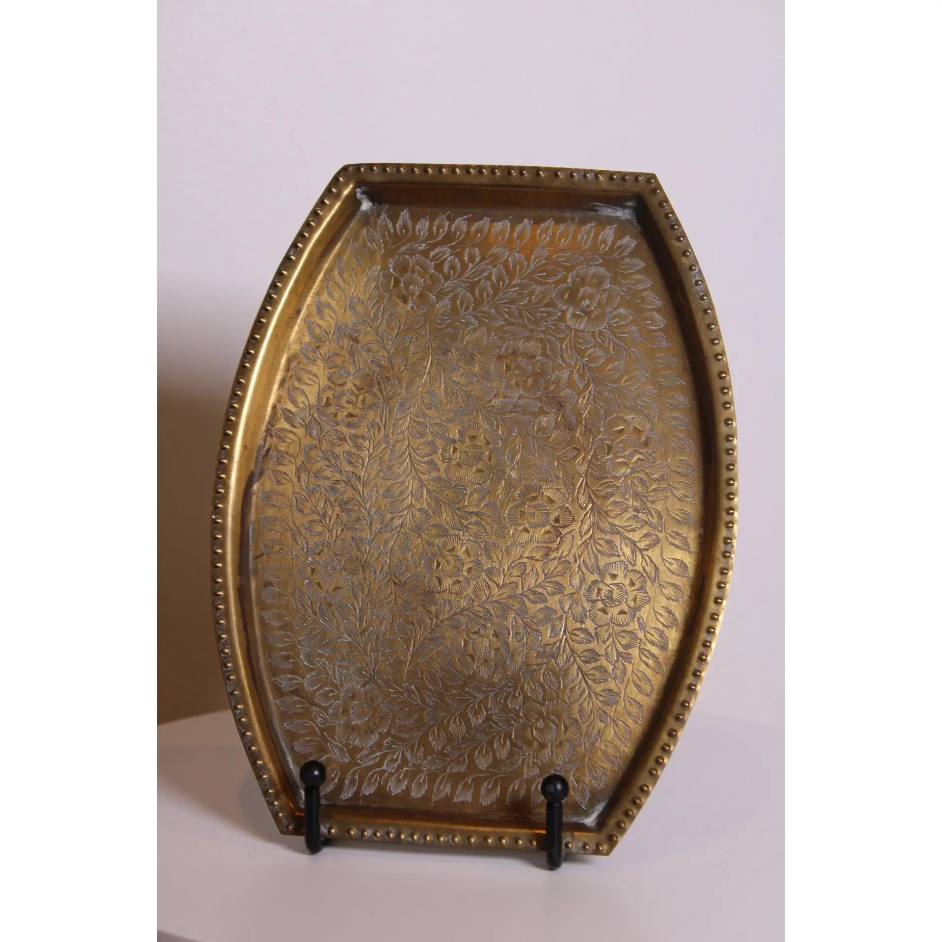 Engraved Brass Floral Tray